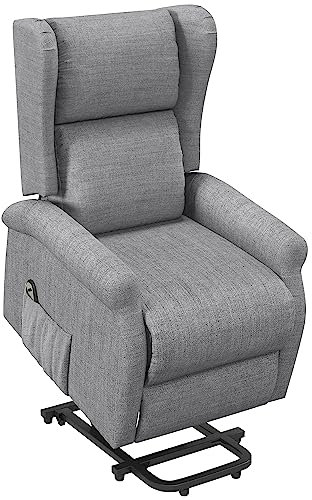 HOMCOM Fauteuil releveur inclinable avec Repose-Pied Fauteuil Relax Électrique de Relaxation électrique Ajustable avec Télécommande et Poche latérale de Rangement Lin Gris chiné