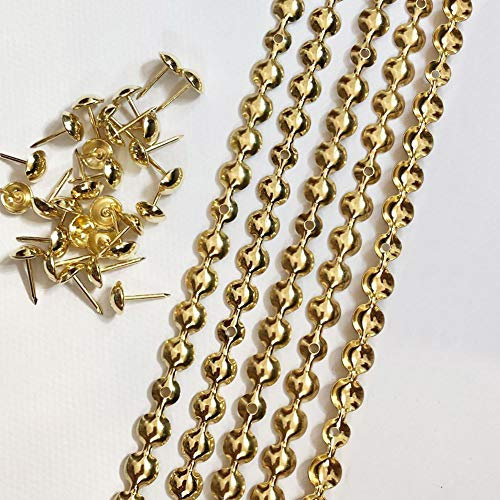 Let's Decorate 5 Meters Upholstery Tacks Strips Golden,Decorative Nail Strips Sofa Trims Tapes,Indoor Garden Chair Tacks,Loosing Tacks Matched (9.5mm Gold)