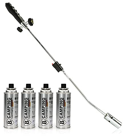Vani Unkrautvernichter inkl. 4 Gasflaschen & 1 Feuerzeug von Vani - Abflammgerät für Unkraut - Unkrautbrenner - Gas-Brenner - Unkrautreiniger für große Flächen