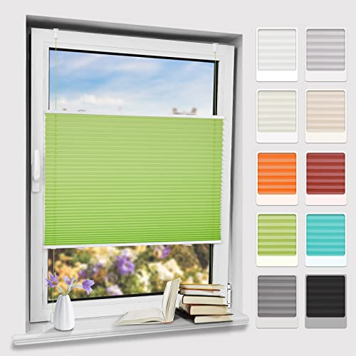 Bernice klemmfix Plissee ohne Bohren, Grün 70x120cm(BxH) klemmrollo mit Klemmträger, abdunkelnde Jalousien zum Klemmen, Blendschutz Fensterrollos für Fenster & Tür
