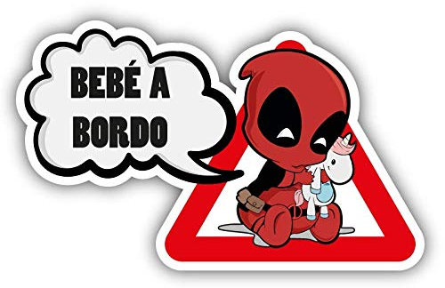CUAC REVOLUTION Aufkleber Bebe A Bordo Deadpool Vinyl, Autoaufkleber bedruckt für Auto, Außenaufkleber