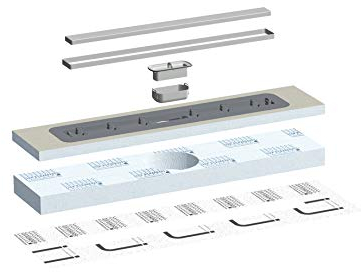 LUX ELEMENTS Bodenablaufrinne TUB-LINE RT 90 x 20cm I Bodenablaufrinne 7 x 65cm für den Einbau in Estrich I Drehbarer Rinnen-Abdecksteg inkl. Dichtmanschette