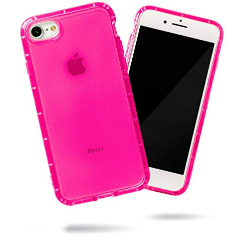 SteepLab Neon Highlighter Case for iPhone SE (2020, 4.7 Screen) & iPhone 8 & iPhone 7 - The Grippy Jelly Case w/Protective Air Pockets (Eye-Catching Hot Pink)