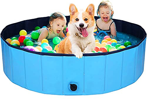 AJKMEI Dog Pool Foldable Dog Paddling Pool Large 80*20cm in Yard Garden Outdoor Non-Slip Durable PVC Pet Swimming Bathing Tub for Dog &Cat Swimming Playing Bathing
