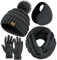 URATOT Winter-Set mit Strickschal, Pompon-Mütze, Touchscreen-Handschuhe und Ohrenwärmern, warmes Set für Damen und Herren, grau dunkel, Medium