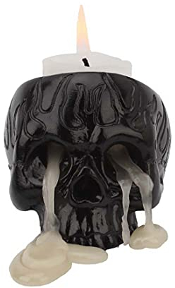 Halloween Schädel Totenkopf Kerzenhalter, Harz Totenschädel Kerzenhalter, Totenkopf Deko Schwarz Teelichthalter,Wohnkultur Dekorativer Harzskelett (1)