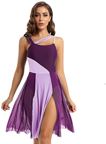 Damen Lyrisch Tanzkleid Ärmellose Ballettkleid Eiskunstlauf Kleid mit Tüll Rock Ballerina Kleid Latein Tanzkleid Modern Dance Tanzkleidung