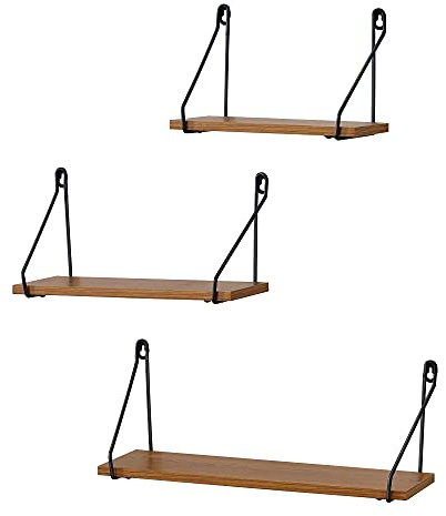 [en.casa] Lot de 3 Étagères Murales de Tailles Différentes Meuble de Rangement à Suspendre Capacité de Charge 10 kg Fer Panneau de Particules Noir Effet Bois Foncé