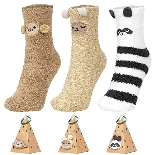 Aurasky Weihnachten Socken, 3 Paare Weihnachten Baumwolle Socken, Weihnachts Kuschelsocken, Flauschige Socken Unisex, Lustige Wintersocken, Weihnachtssocken Geschenk