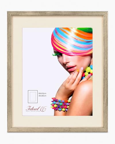 IDEAL TREND 3D Objektrahmen Bilderrahmen mit Passepartout & gehärtetem Glas Holz MDF Rahmen Foto Poster: Farbe: Silber-Antik | Format: 40x50