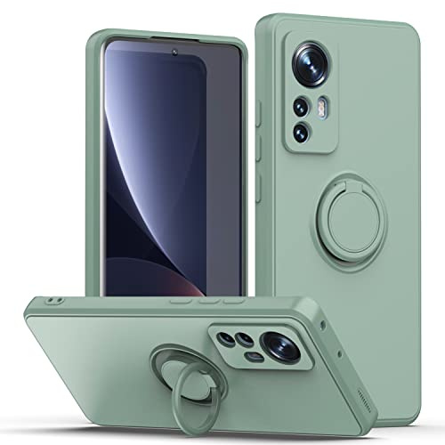 XINYEXIN Flüssiges Silikon Hülle für Xiaomi 12 / Xiaomi 12X / Xiaomi 12S (6.28 Zoll),360 Grad Ring Stand Case Cover Lanyard Handyhülle Gerade Kante Ultradünne Stoßfest Schutzhülle - Light Cyan