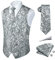 Rithern Gilet Homme Paisley Floral Jacquard Gris Gilets Sans Manches Cravate Poche Carré Ensemble avec Boutons de Manchette et Pince à Cravate Ensemble pour Mariage Fête d'affaires Ensemble Gilet 2XL