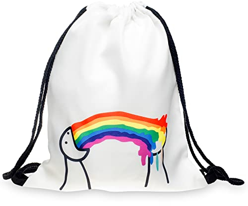 PREMYO Turnbeutel für Mädchen Teenager Junge - Sportbeutel Damen Bedruckt Regenbogen - Hipster Gym Bag Festival