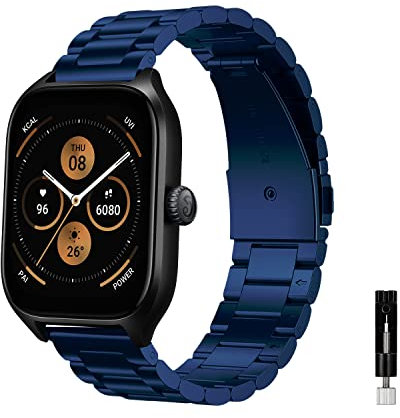 KeeFos 20mm Armband Kompatibel mit Amazfit T-Rex 3 Pro 44mm/Active 2 Square/Active 2/GTR Mini/GTR 42mm/GTS 4/GTS 4 Mini/3/2e/2 Mini/2/Bip 3 Pro/Bip 3, Edelstahl Metall Ersatzband - Blau