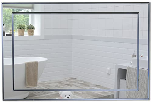 Neue Design Mood® Premium Rectangular Bathroom Mirror, Wall Mounted Bevelled Frameless Mirrors, Hangs Both Ways, Double Layer of Glass, Toilet Bedroom Hallway, (50cm x 70cm)