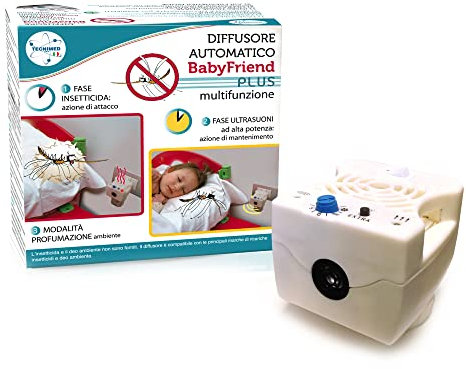 TECNIMED - BabyFriend Plus - Dispositivo anti zanzare ad azione combinata di insetticida e ultrasuoni - Diffusore antizanzare, automatico e multifunzione