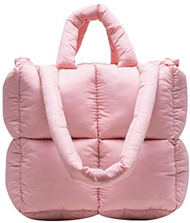 Grand sac fourre-tout matelassé rétro classique pour femme avec fermeture éclair - Sac à bandoulière Y2K - Couleur unie - Poignée sur le dessus (rose), rose, Rétro