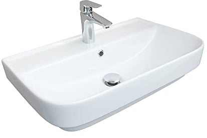 Waschbecken Flora Slim 45 cm Weiß Keramik mit Hahnloch & Überlauf – Design Wandwaschbecken mit Befestigung