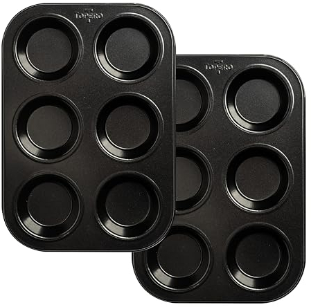 Topero Kitchenware Non Stick Baking Trays- 6 Cup Yorkshire Pudding Tray Set- Durable Carbon Steel Muffin Trays, Cupcake Tray, Buns Tray or Deep Mince Pie Baking Tray- Non Stick Oven Tray 2 Pack