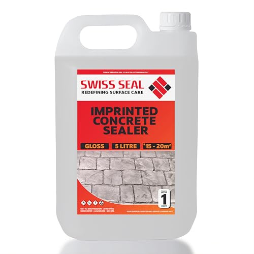 Swiss Seal Imprinted Concrete Sealer GLOSS FINISH + ANTI-SLIP | Driveway And Patio Sealant | Sealant For Outdoor Concrete Floor | Wet Look | Seal And Protect Your Drive | Made In The UK (4 x 5 Litre)