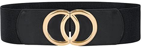 JasGood Damen Breiter Elastischer Taillengürtel Vintage Stretchy Kleid Gürtel Hüftgürtel mit Gold O-Ring Schnalle, Schwarz, 80cm