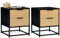 IDMarket Nevada - Juego de 2 mesitas de noche (2 cajones, color negro y madera, diseño industrial