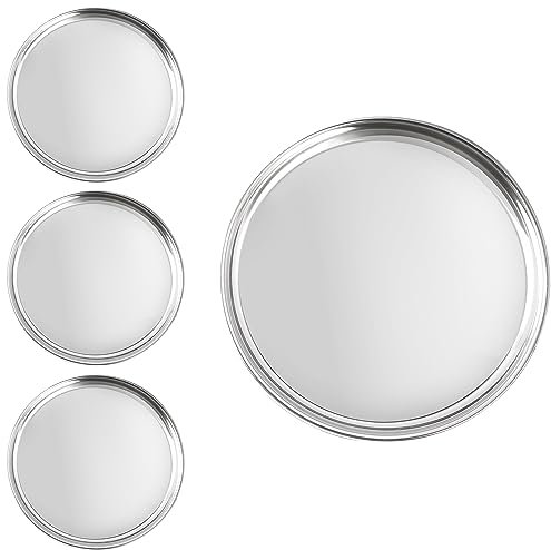 WG inc Stainless Steel Dinner Plates 12 Inch Set of 4 Large Indian Thali - Dinnerware Serving Mirror Finished Round Trays, Metal Dishes - Heavy Plates (1 Lb Each) Sticker Free