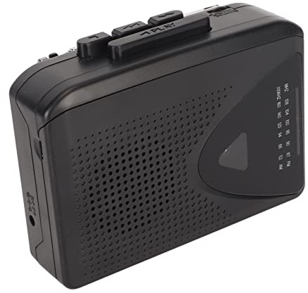 Kassettenspieler, Tragbarer Kassettenspieler mit 3,5-mm-Buchse, UKW-AM-Radio, Kassettenspieler mit Lautsprecher, 2AA-Batterie oder USB-Stromversorgung (Schwarz)