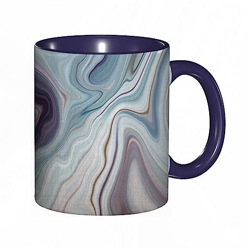 DHAEY Mug porcelaine fine Noir Granit Marbre Blanc Gris Motif Abstrait Bleu Encre Liquide |Mug humour pour collègue, amis, copains, frères et soeurs |Mug original avec