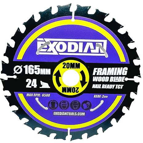 Exodian 24t 20 x 165mm Circular Saw Blade Framing 20mm Bore, Thick 2mm Kerf