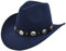 HIQIU Vintage Classisch Cowboyhut Damen Herren,Westernhut Filzhut breite Krempe Gürtelschnalle Dekor Panama Fedora Hut (Dunkelblau)