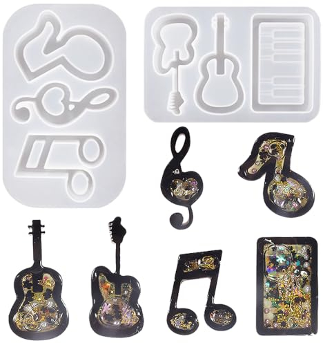 Nifocc 2 PCS Music Note Resin Molds Guitars Piano Musical Instrument Silicone Mold Music Theme Quicksand Shaker Keychain MoldsJewelry Casting Mold for DIY Crafts Ornament