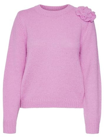 VERO MODA Vmadia LS O-Neck Flower Pullover Ga Maglione Lavorato a Maglia, Rosa Fucsia, M Donna
