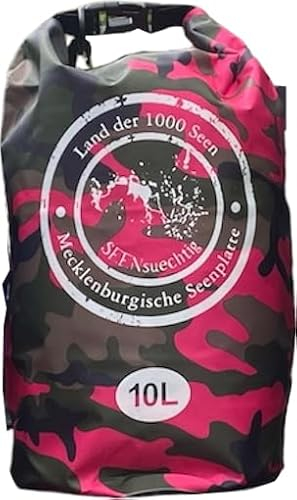 Dry Bag Trockensack Seesack 100% wasserdicht Packsack Tasche Beutel Wasssersport Kanu Kajak SUP Tauchen Schwimmen Baden Strand Angeln Campen wasserfest Schultergurt Drybag Pink Camouflage (10 Liter)