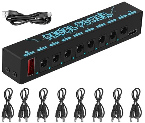 JNJOOD Fuente de alimentación de pedales de guitarra de 5 V con salidas de 8 vías, portátil, duradera, fuente de alimentación de efecto de guitarras, fuente de alimentación duradera, fácil de instalar