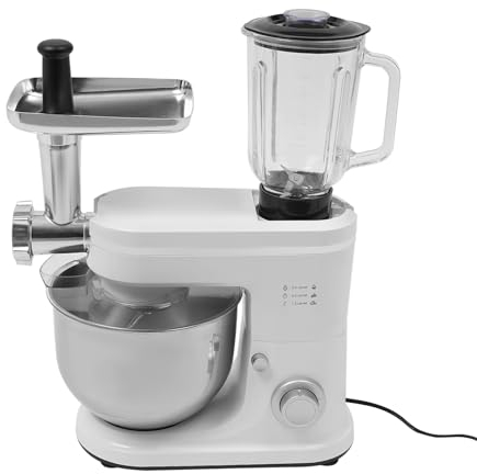 HarBin-Star - Robot de cocina 3 en 1, 1500 W, amasadora multifuncional, picadora de carne, exprimidor de 1,5 l, cuenco de acero inoxidable, 6 + 1 niveles, robot de cocina universal (blanco)