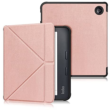 DINGGUAGUA Étui pour liseuse Kobo Libra Couleur 7 2024 avec supports magnétiques - Coque en TPU souple avec fonction veille/réveil automatique - Or rose