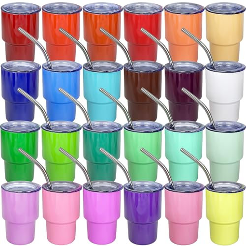 UIRZOTN 24 Pack 3 oz Mini Tumbler Shot Glass with Straw and Lid