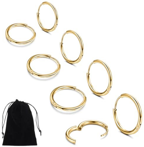 ZKGYUS Gold Silber Creolen Set für Damen, Sterling Silber 925 Kleine Gold Creolen Ohrringe, Hypoallergen Leichte Knorpel Creolen Ohrringe Gold für Mehrere Ohrlöcher