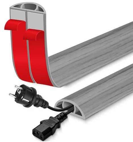 Kabelkanal selbstklebend Kabelbrücke Boden PVC Kabelkanal flexibel Kabelschacht flach Kabelabdeckung für Kabel Verstecken und Kabelschutz (Hellgrau Holzoptik, 50mm×6m)