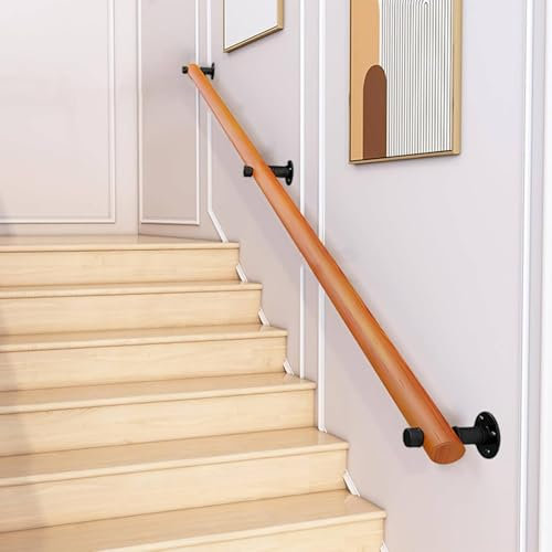 Wooden Handrails for Stairs Rail, Non Slip Stairs Banister Handrail, Round Stair Railings Support Rod with Brackets, Staircase Handrails with Grab Rail Complete Kit, for Elderly Childern (A, 50cm)
