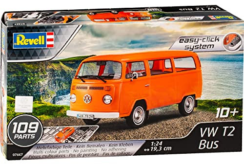 Volkwagen T2 Orange Bus Personen Transporter 1967-1979 07667 Bausatz Kit 1/24 Revell Modell Auto mit individiuellem Wunschkennzeichen
