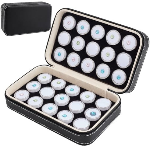 BENECREAT 22x13x6.5cm Schmuckvitrine aus Leder mit 30 Edelsteingläsern, Box für lose Diamanten mit weißem Schaumstoffeinsatz, Behälter für Diamantboxen zur Aufbewahrung von Sammlerstücken