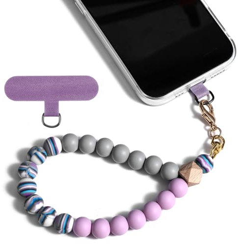 AOZUO Silicone Beaded Phone Wrist Strap, Marble Lanyard with Tether Tab Elastic Hands-Free Chain String Wristlet Bracelet for Mobile Car Keys ID Badges