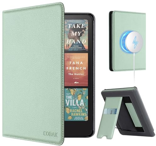 CoBak Magnetic Hülle für 7 Kindle Paperwhite 12th Gen 2024 und Kindle Colorsoft - Kompatibel mit iPhone MagSafe, für Samsung/Belkin/Anker Wireless Charging Pads, Auto Sleep Wake, Salbei mit Ständer