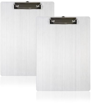 Acuxiaza 2 Stück Klemmbrett aus Aluminium A4 Alu Klemmbrett mit Federklemme und Aufhängeöse 23x32cm Stabile Aluminum Schreibplatte, rostfrei, zum Aufhängen