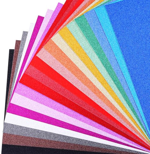 JOISHOP 30pcs Glitter Card Stock, 20 Colors A4 Glitter Paper Sparkle Shiny Cards 250gsm for DIY Crafts Cricut Scrapbook Birthday Party Decorations