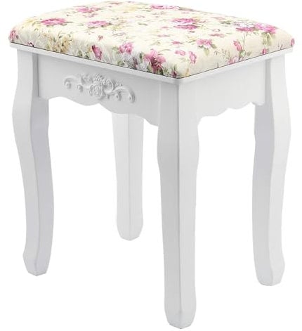 CROWNSHOP Vanity Chair Dressing Table Stool Makeup Seat Baroque Piano Chair with Rubberwood Legs for Dresser Piano Chair Rose 43x37x28CM