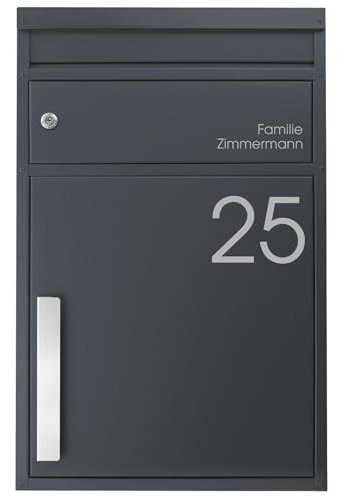 SafePost Paket-Briefkasten anthrazit personalisiert wetterfest & sicher 45M Design-Paketkasten modern für alle Paketdienste Paketbox mit Briefkasten Standbriefkasten RAL 7016 Gross robust langlebig