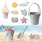 Rppiup 9 Stück Sandspielzeug Silikon, Strandspielzeug Sandspielzeug Set für Kinder, Weich Silikon Sand Spielzeug Set mit Eimer, Netzbeutel, Spaten, Tierformen, Muschel, Seestern für Strand Sandkasten